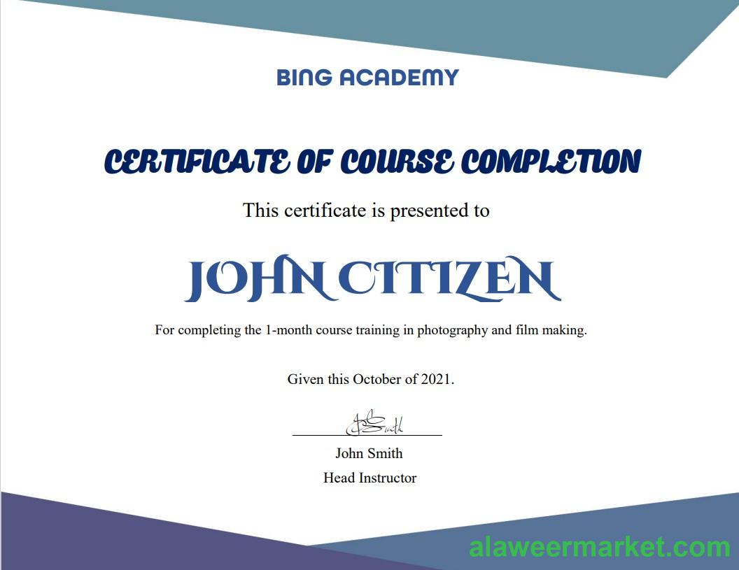 USA Course Completion certificate template in Word and PDF format